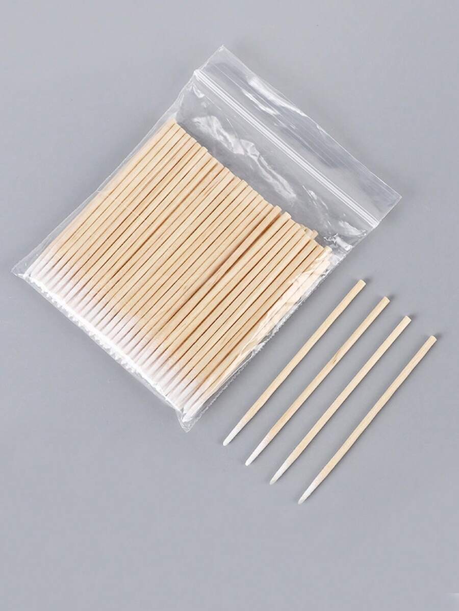 100 cọ siêu nhỏ dùng một lần, cọ trang điểm bằng gỗ siêu nhỏ không rụng để nối mi, dụng cụ tẩy keo dán mi, cọ nền, cọ che khuyết điểm, cọ má hồng, cọ tạo khối, cọ má hồng, cọ tạo khối, cọ phấn phủ, cọ nền, cọ má hồng - Màu be - Xem 1