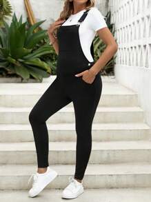 SHEIN Maternity Patched Pocket Overall Jumpsuit Without Tee - Black - View 6