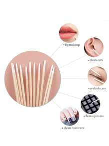 100 cọ siêu nhỏ dùng một lần, cọ trang điểm bằng gỗ siêu nhỏ không rụng để nối mi, dụng cụ tẩy keo dán mi, cọ nền, cọ che khuyết điểm, cọ má hồng, cọ tạo khối, cọ má hồng, cọ tạo khối, cọ phấn phủ, cọ nền, cọ má hồng - Màu be - Xem 3