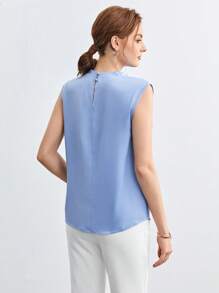 BizChic Ruched Mock Neck Solid Sleeveless Top Workwear - Baby Blue - View 2