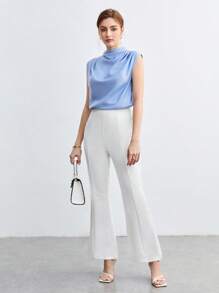 BizChic Ruched Mock Neck Solid Sleeveless Top Workwear - Baby Blue - View 5