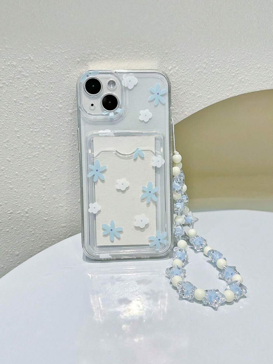 Summer Apple Daisy With Phone Charm Floral Print Clear Phone Case With Lanyard Kawaii Waterproof Shockproof Anti-Fall Scratch Resistant - Multicolor - View 1