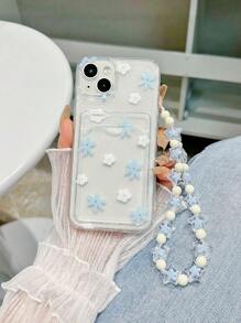 Summer Apple Daisy With Phone Charm Floral Print Clear Phone Case With Lanyard Kawaii Waterproof Shockproof Anti-Fall Scratch Resistant - Multicolor - View 2