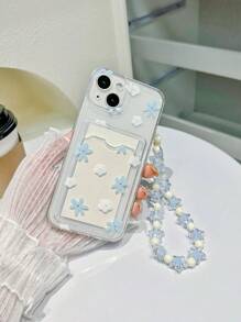 Summer Apple Daisy With Phone Charm Floral Print Clear Phone Case With Lanyard Kawaii Waterproof Shockproof Anti-Fall Scratch Resistant - Multicolor - View 3