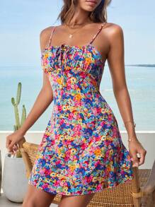 Soleia Đầm Thắt nơ trước Nếp gấp Phần Ngực Hoa Tất cả trên in Boho - Nhiều màu - Xem 1