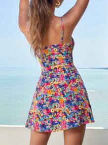 Soleia Đầm Thắt nơ trước Nếp gấp Phần Ngực Hoa Tất cả trên in Boho - Nhiều màu - Xem 2