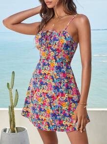 Soleia Đầm Thắt nơ trước Nếp gấp Phần Ngực Hoa Tất cả trên in Boho - Nhiều màu - Xem 3