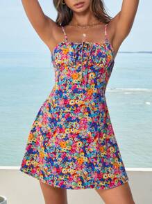 Soleia Đầm Thắt nơ trước Nếp gấp Phần Ngực Hoa Tất cả trên in Boho - Nhiều màu - Xem 7