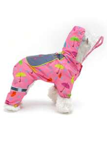 1入組雨傘印花連帽寵物可愛防水寵物雨披肩適用於戶外 - 粉色 - 查看 1