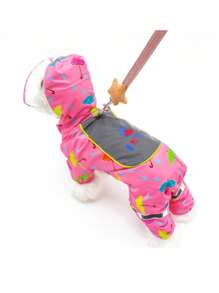 1入組雨傘印花連帽寵物可愛防水寵物雨披肩適用於戶外 - 粉色 - 查看 2