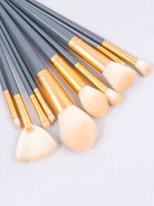 10入組/套淺灰色眼影和粉底刷,便攜式美容工具套裝 - 淺灰色 - 查看 2