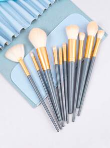 10入組/套淺灰色眼影和粉底刷,便攜式美容工具套裝 - 淺灰色 - 查看 3