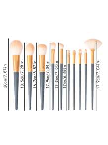 10入組/套淺灰色眼影和粉底刷,便攜式美容工具套裝 - 淺灰色 - 查看 5