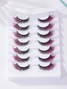 假睫毛，7 對貓眼色尾眼加長睫毛假睫毛假睫毛條 - 粉色 - 查看 1