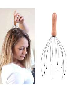 手持式按摩器，1 件木柄 12 爪头皮按摩工具，用于头部护理、头发、美发工具、头发护理、学校、返校、旅行、旅行必需品、家庭必需品、水疗、按摩工具、按摩、按摩器、水疗 - 黃色 - 查看 2