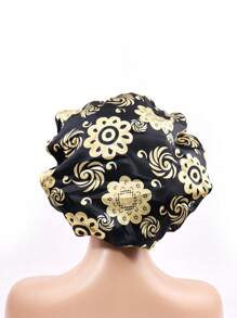 Hair Cap,Full Cover Hair Bonnet Vanity Floral Round Ultra-Soft Reusable Shower Cap For Sleep - Black - View 2