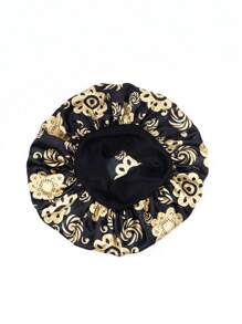 Hair Cap,Full Cover Hair Bonnet Vanity Floral Round Ultra-Soft Reusable Shower Cap For Sleep - Black - View 3