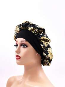 Hair Cap,Full Cover Hair Bonnet Vanity Floral Round Ultra-Soft Reusable Shower Cap For Sleep - Black - View 4
