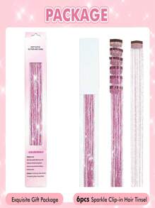 夾式髮絲套裝，6入組閃光仙女金屬絲接發20英寸閃亮髮絲