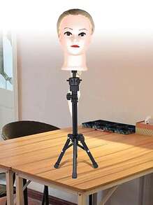 Perukhuvud, perukstativ Stativ med huvud, canvas perukhuvud, skyltdockahuvud för peruk - Svart - Visa 7