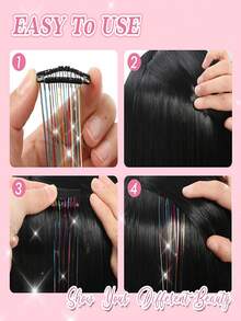 Clip In Hair Tinsel Kit, 6pcs Glitter Fairy Tinsel Hair Extensions 20 Inch Shiny Hair Tinsel - Silver - View 4