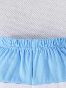 男嬰夏季休閒色塊字母印花T恤和短褲套裝 - 彩色 - 查看 6