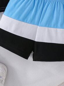 男嬰夏季休閒色塊字母印花T恤和短褲套裝 - 彩色 - 查看 7