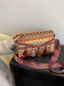 Túi Vuông Thêu Hình Học Kỳ Nghỉ Trang Trí Tua Rua Polyester - Nhiều màu - Xem 1