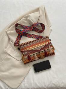 Túi Vuông Thêu Hình Học Kỳ Nghỉ Trang Trí Tua Rua Polyester - Nhiều màu - Xem 4