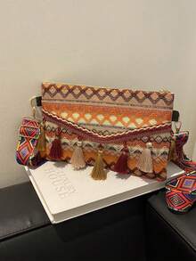 Túi Vuông Thêu Hình Học Kỳ Nghỉ Trang Trí Tua Rua Polyester - Nhiều màu - Xem 5