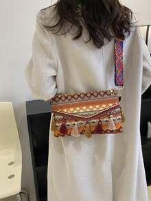 Túi Vuông Thêu Hình Học Kỳ Nghỉ Trang Trí Tua Rua Polyester - Nhiều màu - Xem 7