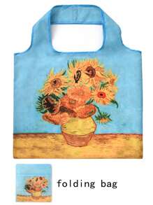 Túi lưu trữ hoa văn hướng dương Tay cầm đôi có thể gập lại Polyester thông thường - Màu xanh lam - Xem 1