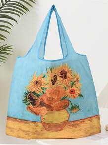 Túi lưu trữ hoa văn hướng dương Tay cầm đôi có thể gập lại Polyester thông thường - Màu xanh lam - Xem 2