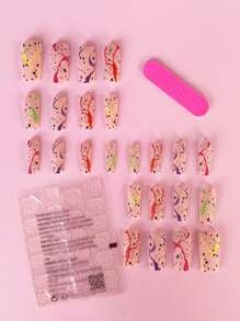 Nâng cao phong cách của bạn với 24 chiếc Bộ móng tay giả đầy màu sắc trừu tượng Đường dài hình vuông có vết nứt - Nhiều màu - Xem 2