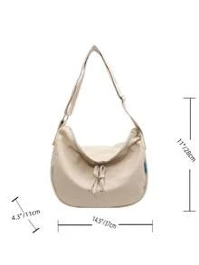 Large Hobo Bag Zipper Canvas Casual - Beige - View 3