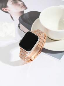 Mstre One Rose Gold Dây đeo đồng hồ lưới ba hạt thời trang có đính đá, tương thích với vòng đeo tay kim loại sê-ri Apple Watch 3/4/5/6/7/8, vừa với 38mm-45mm. - Hoa hồng vàng - Xem 1