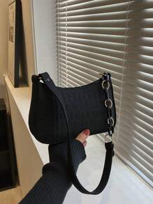 Túi Hobo Mini Dây Kéo Nổi Cá Sấu Màu Đen Thanh Lịch - màu đen - Xem 1