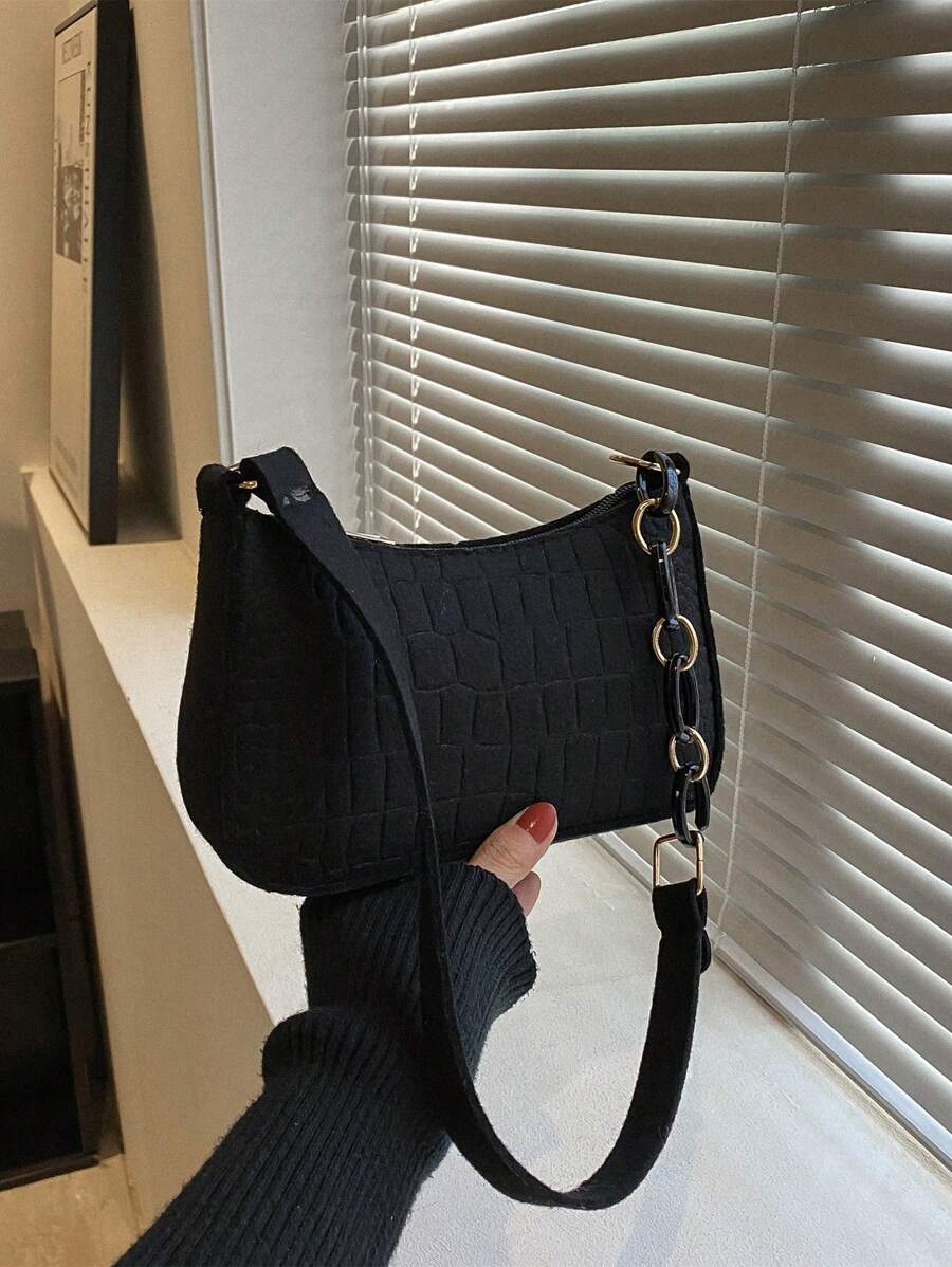 Túi Hobo Mini Dây Kéo Nổi Cá Sấu Màu Đen Thanh Lịch - màu đen - Xem 1