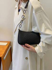 Túi Hobo Mini Dây Kéo Nổi Cá Sấu Màu Đen Thanh Lịch - màu đen - Xem 4