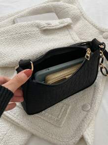 Túi Hobo Mini Dây Kéo Nổi Cá Sấu Màu Đen Thanh Lịch - màu đen - Xem 5