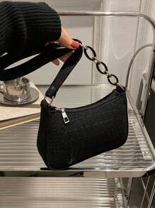 Túi Hobo Mini Dây Kéo Nổi Cá Sấu Màu Đen Thanh Lịch - màu đen - Xem 6