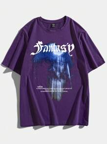 ROMWE MEN Men Cotton Letter Graphic Tee - Violet Purple - View 1