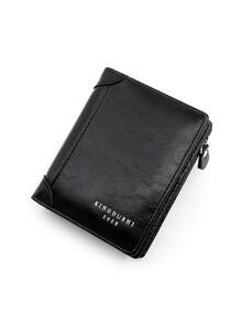 Letter Patch Decor Ví nhỏ Dây kéo Thời trang - màu đen - Xem 1