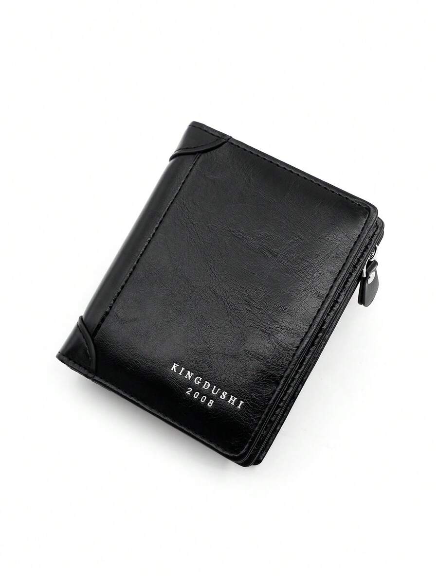 Letter Patch Decor Ví nhỏ Dây kéo Thời trang - màu đen - Xem 1