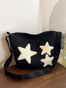 New Casual & Simple Star Pattern Large Capacity Student Shoulder Crossbody Bag