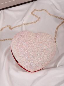 1入組女孩亮片裝飾心形拉鍊異形包