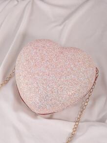 1入組女孩亮片裝飾心形拉鍊異形包