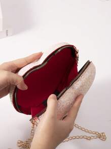 1入組女孩亮片裝飾心形拉鍊異形包