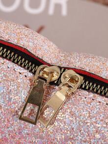 1入組女孩亮片裝飾心形拉鍊異形包