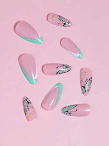 Elevate Your Style With 24pcs Long Almond Butterfly Pattern Full Cover Fake Nail Kit - Multicolor - View 3
